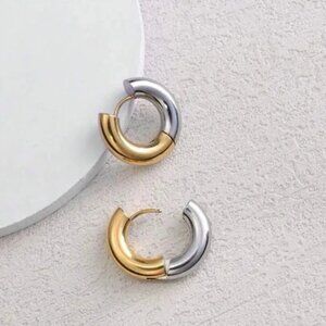 Gold and silver Hoop Earrings, Gold Filled Circle Tube Earrings